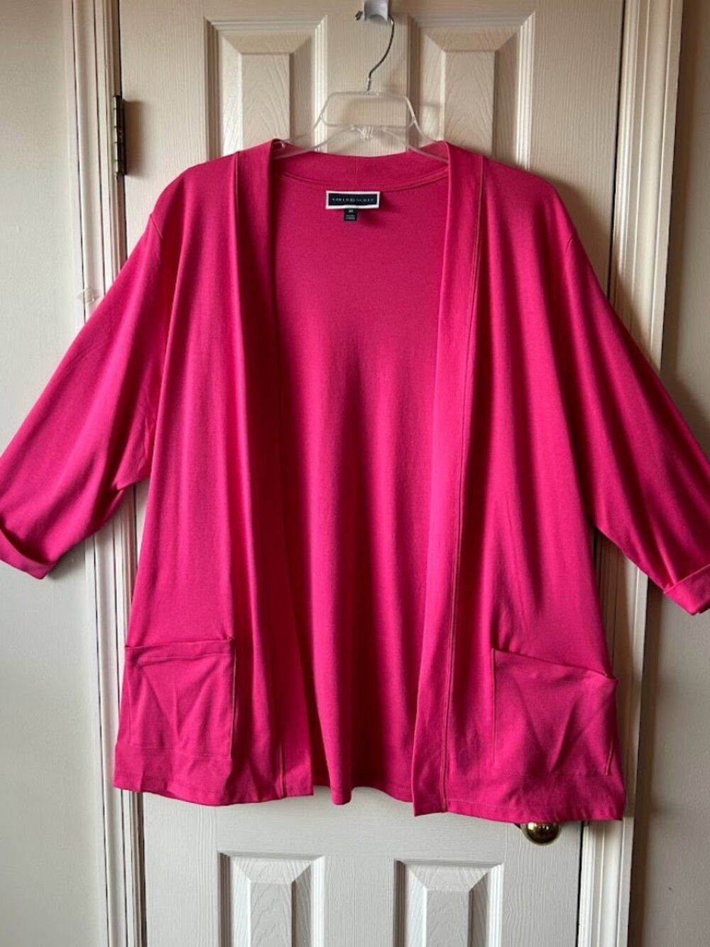 NWT Karen Scott 3X Pink OpenFront Cardigan 3/4 Sleeve Pocket Knit Sweater Jacket
